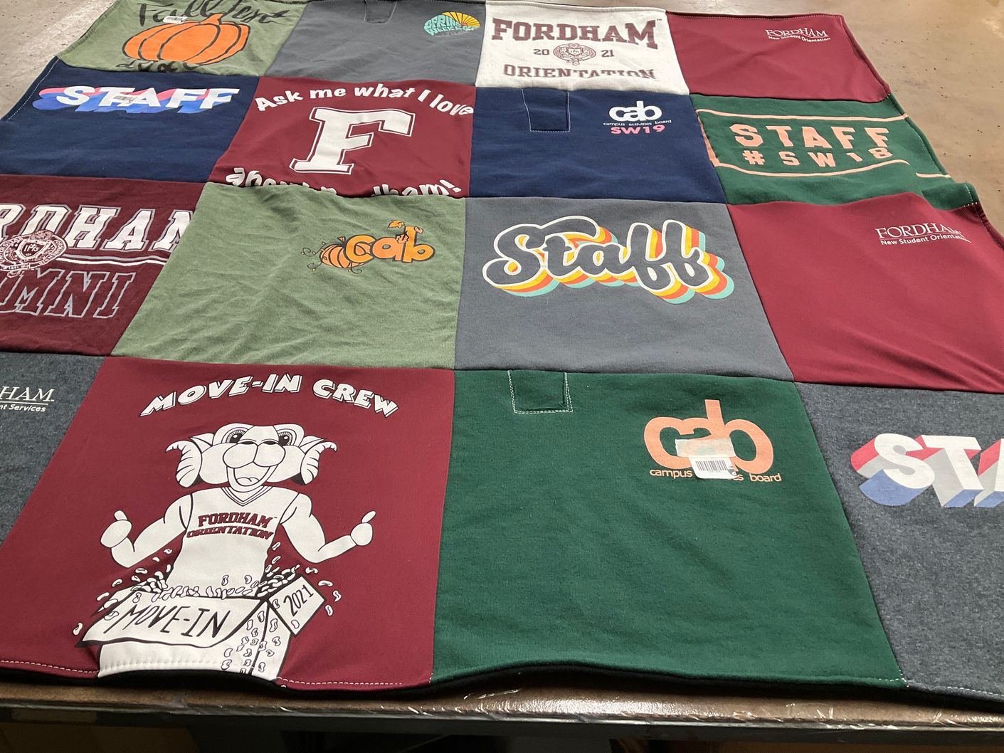 T-shirt quilt from fordham university by Francesca from NJ