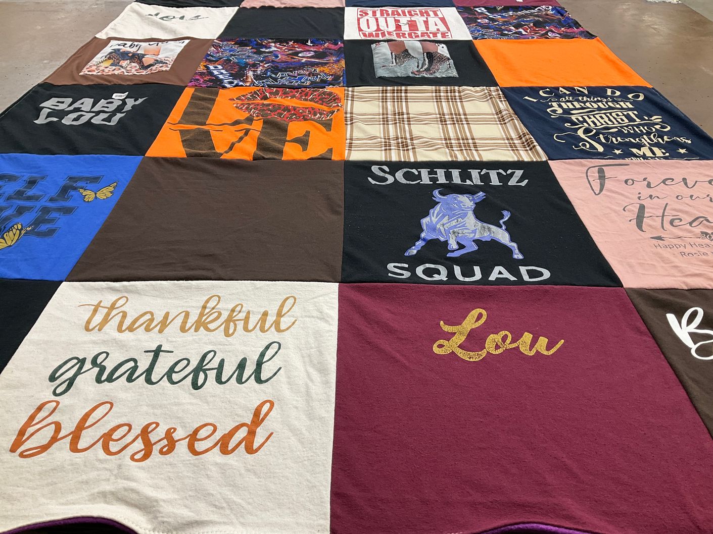 T-shirt quilt with thankfulness, appreciation themes by Alicia from TX