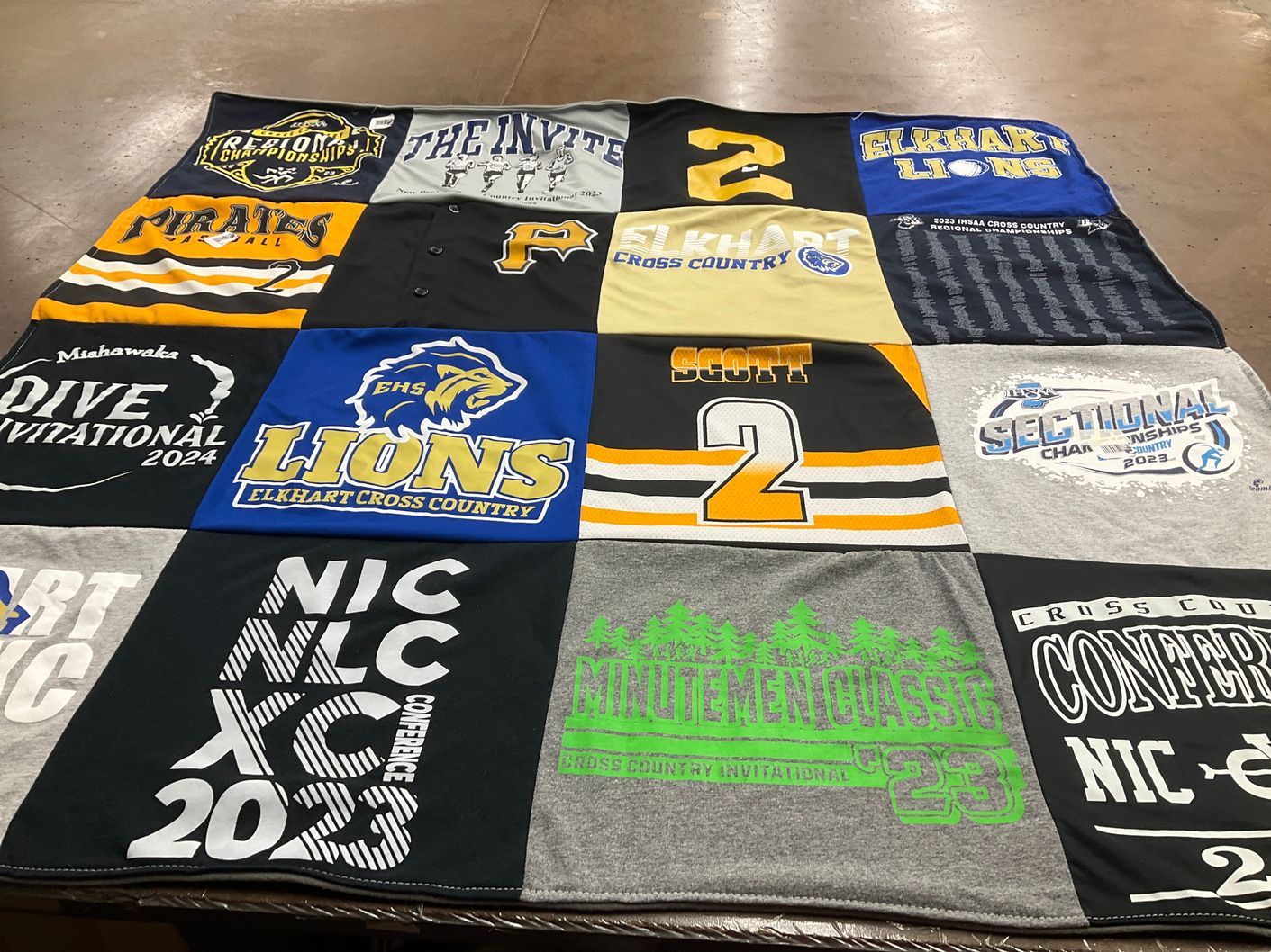 T-shirt quilt featuring elkhart lions, mishawaka pirates by Michelle from IN