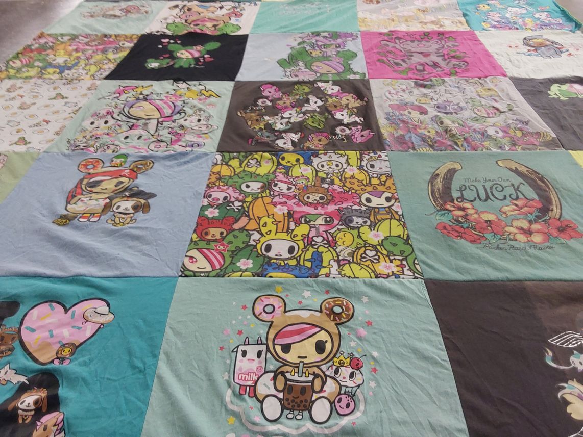 T-shirt quilt with kawaii culture, cartoon characters themes by Christen from HI