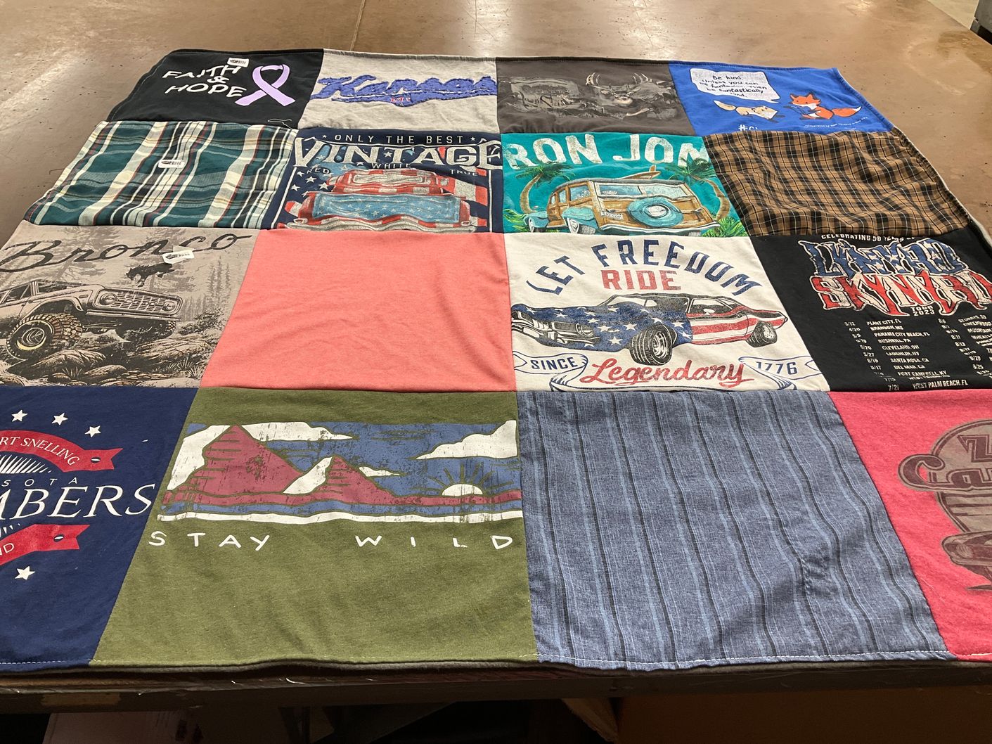 T-shirt quilt with vintage cars, outdoor themes by Donna from MN