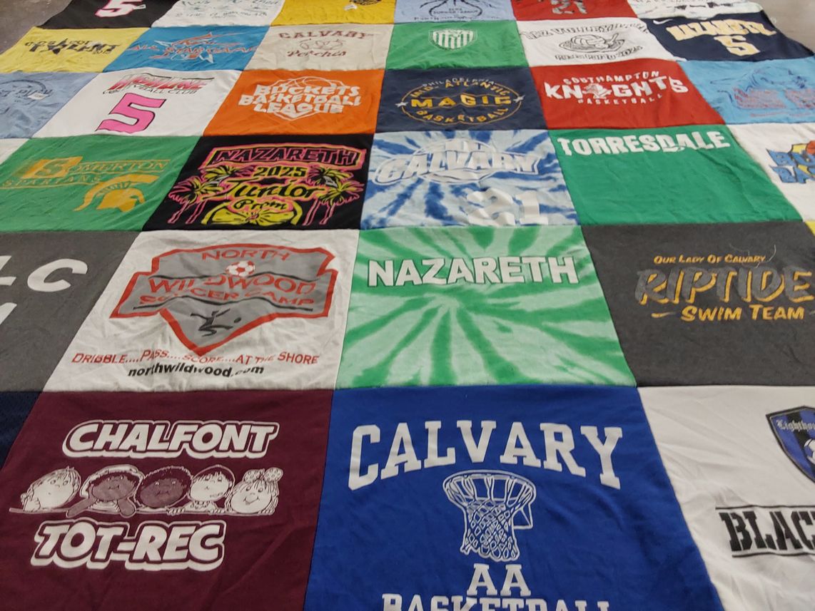T-shirt quilt featuring north wildwood soccer team, calvary aa basketball by Kim from PA