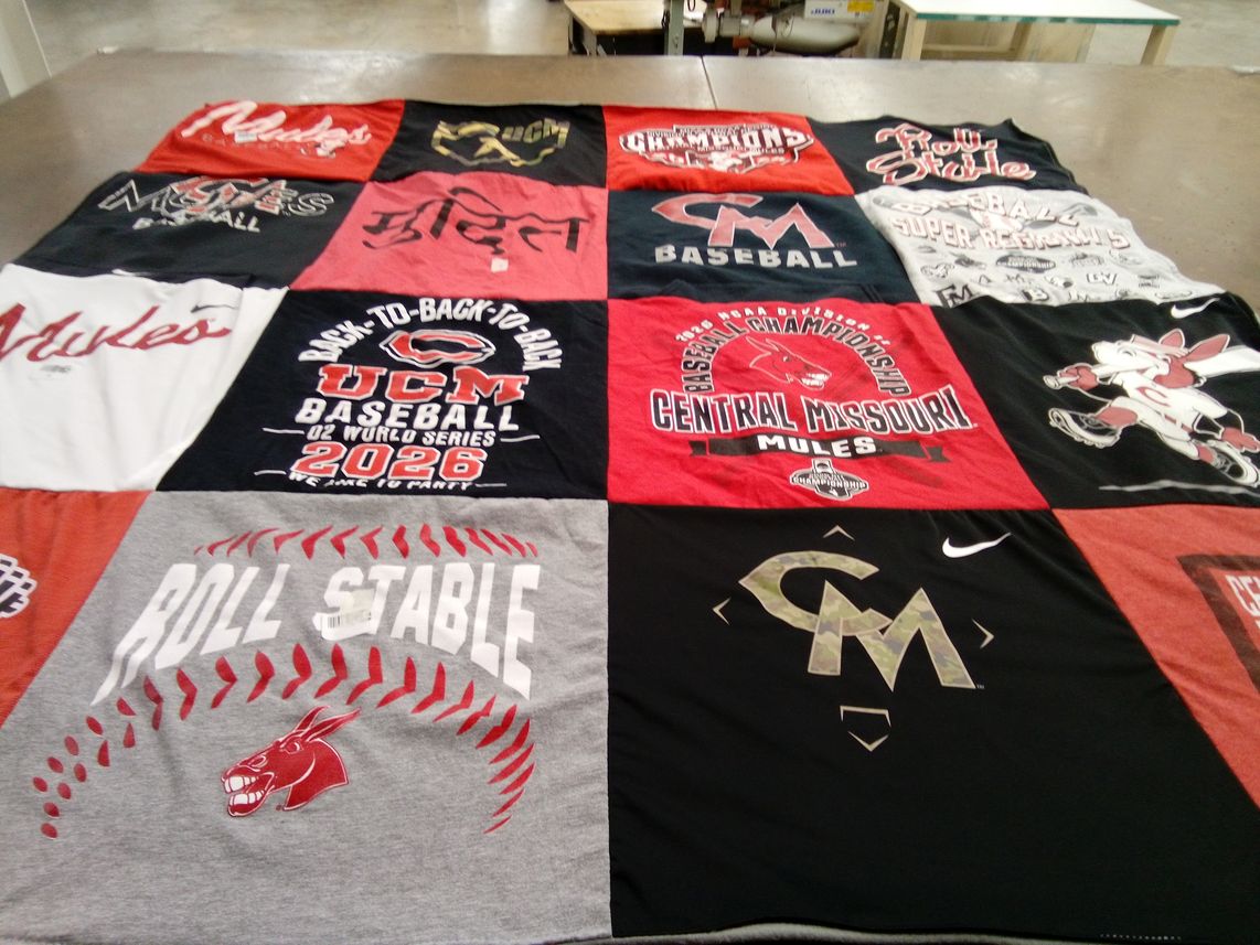 T-shirt quilt featuring central missouri mules baseball by Stephanie from MO