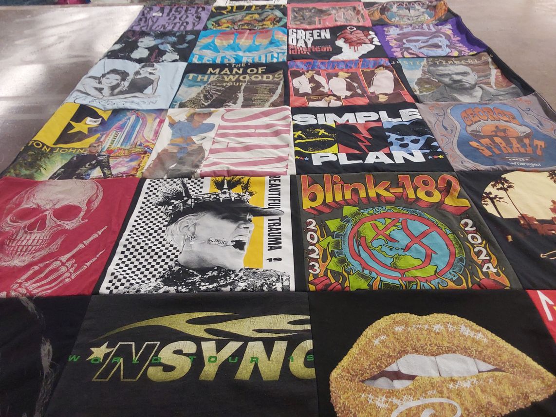 T-shirt quilt with music, rock themes by Jessica from OK