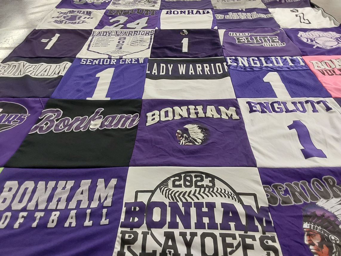 T-shirt quilt featuring bonham high school softball team, bonham high school warriors by Lily from TX