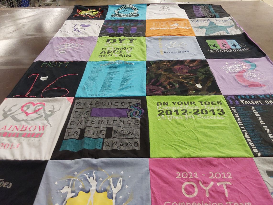 T-shirt quilt featuring oyt competition team by Tricia from MO