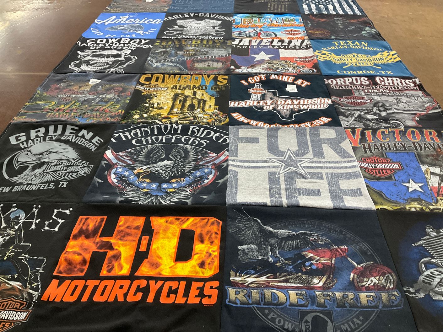 T-shirt quilt with motorcycling, biking themes by Gloria from TX