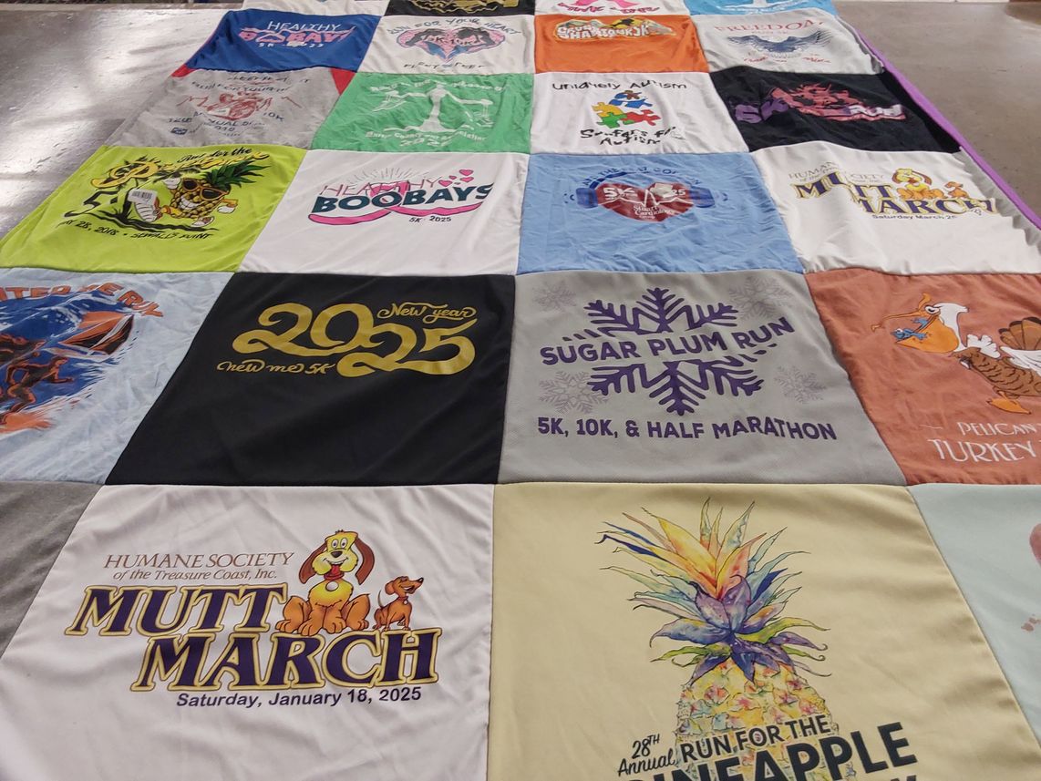 T-shirt quilt with running, charity themes by Michael from FL
