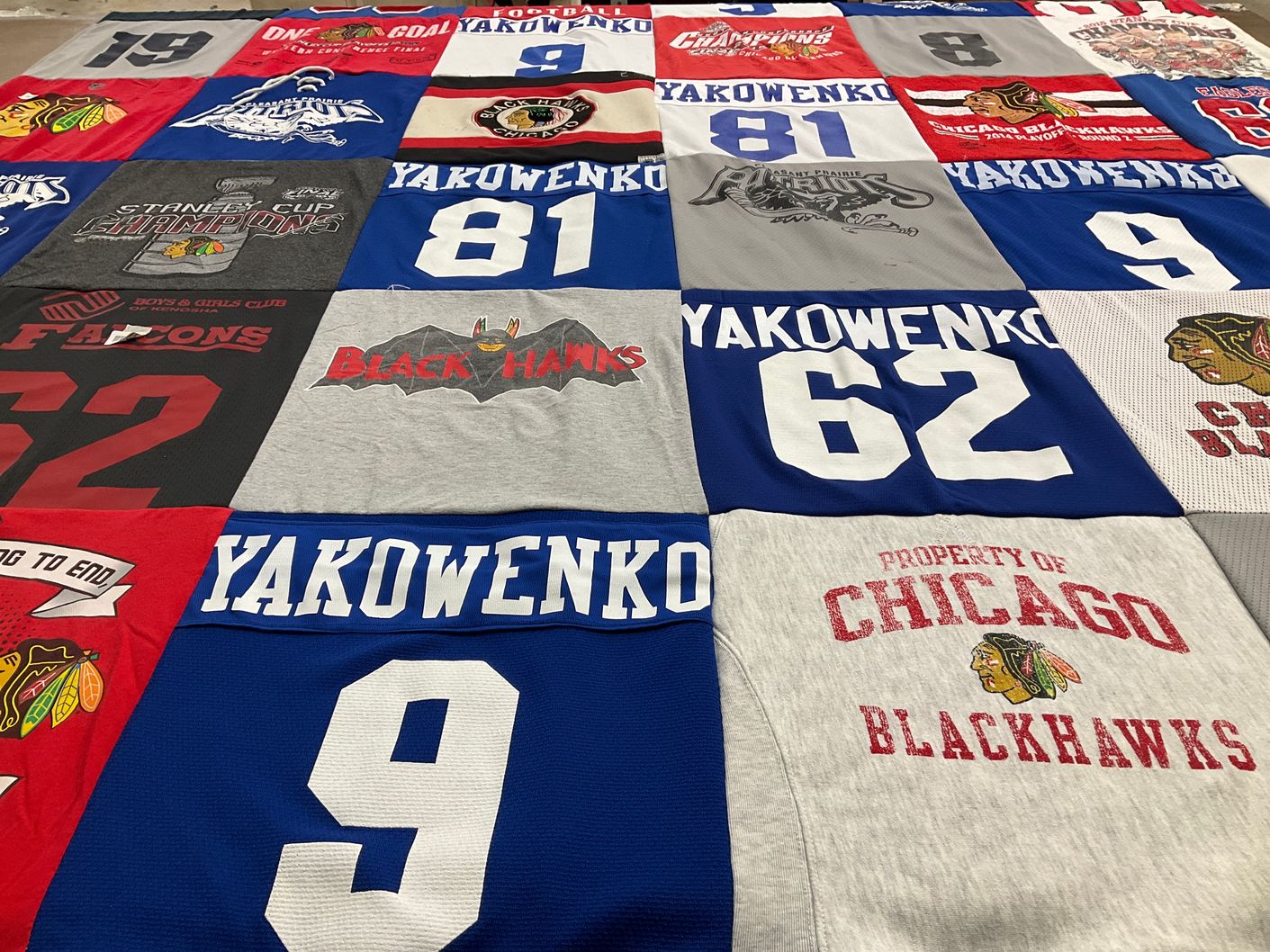 T-shirt quilt featuring chicago blackhawks by David from WI