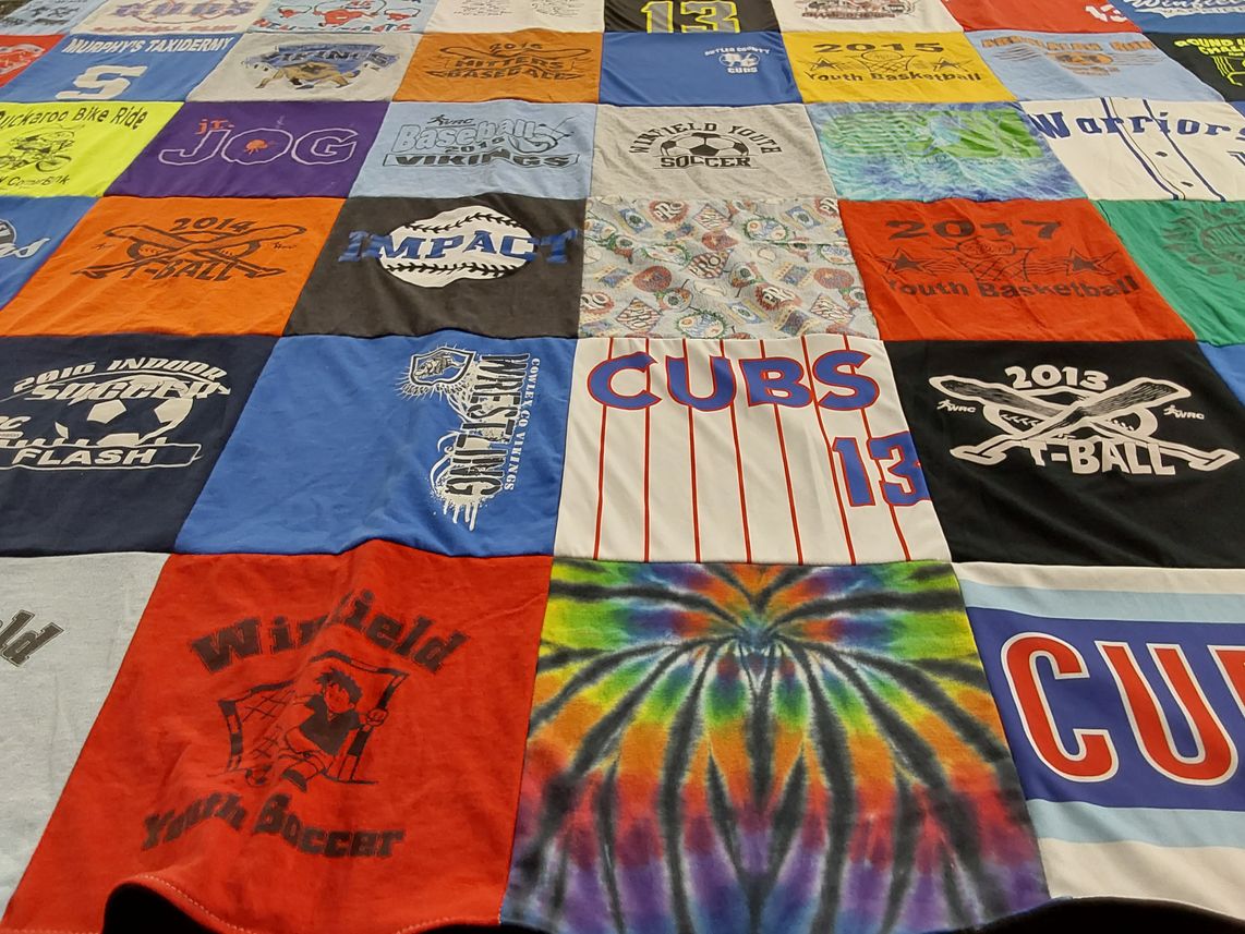 T-shirt quilt featuring cub baseball team by Mandy from KS