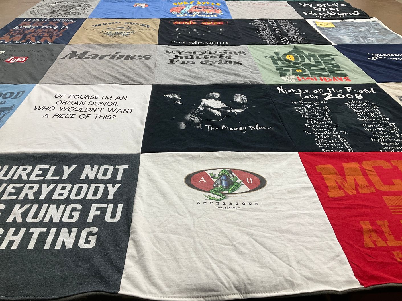 T-shirt quilt with music, military themes by Jim from KY