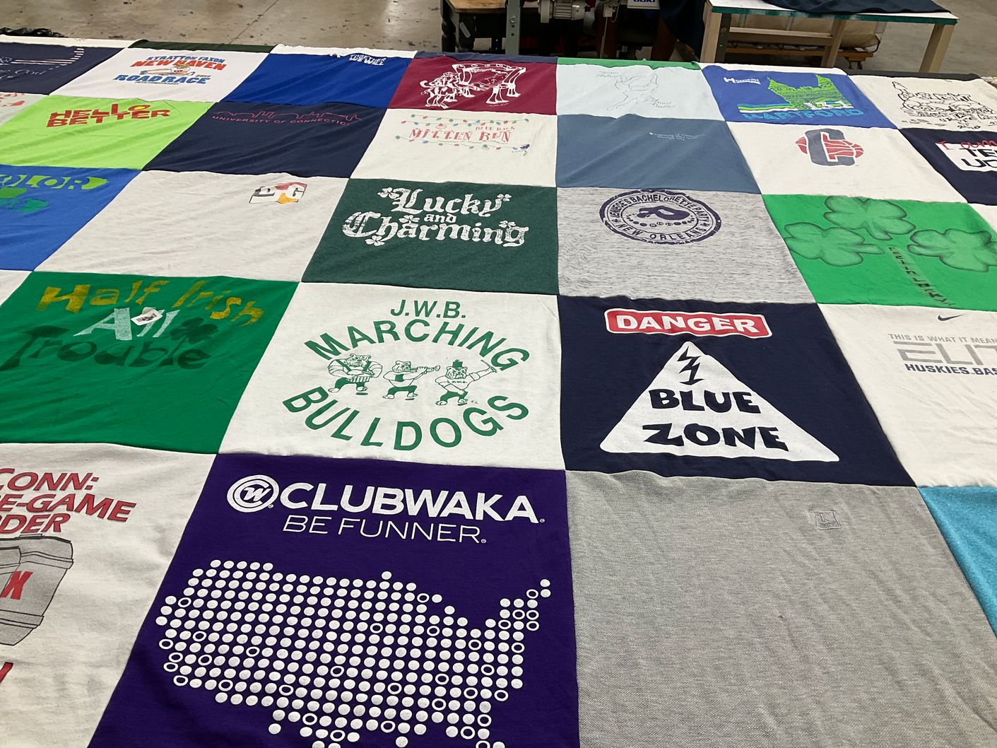 T-shirt quilt featuring marching bulldogs by Britt from CT