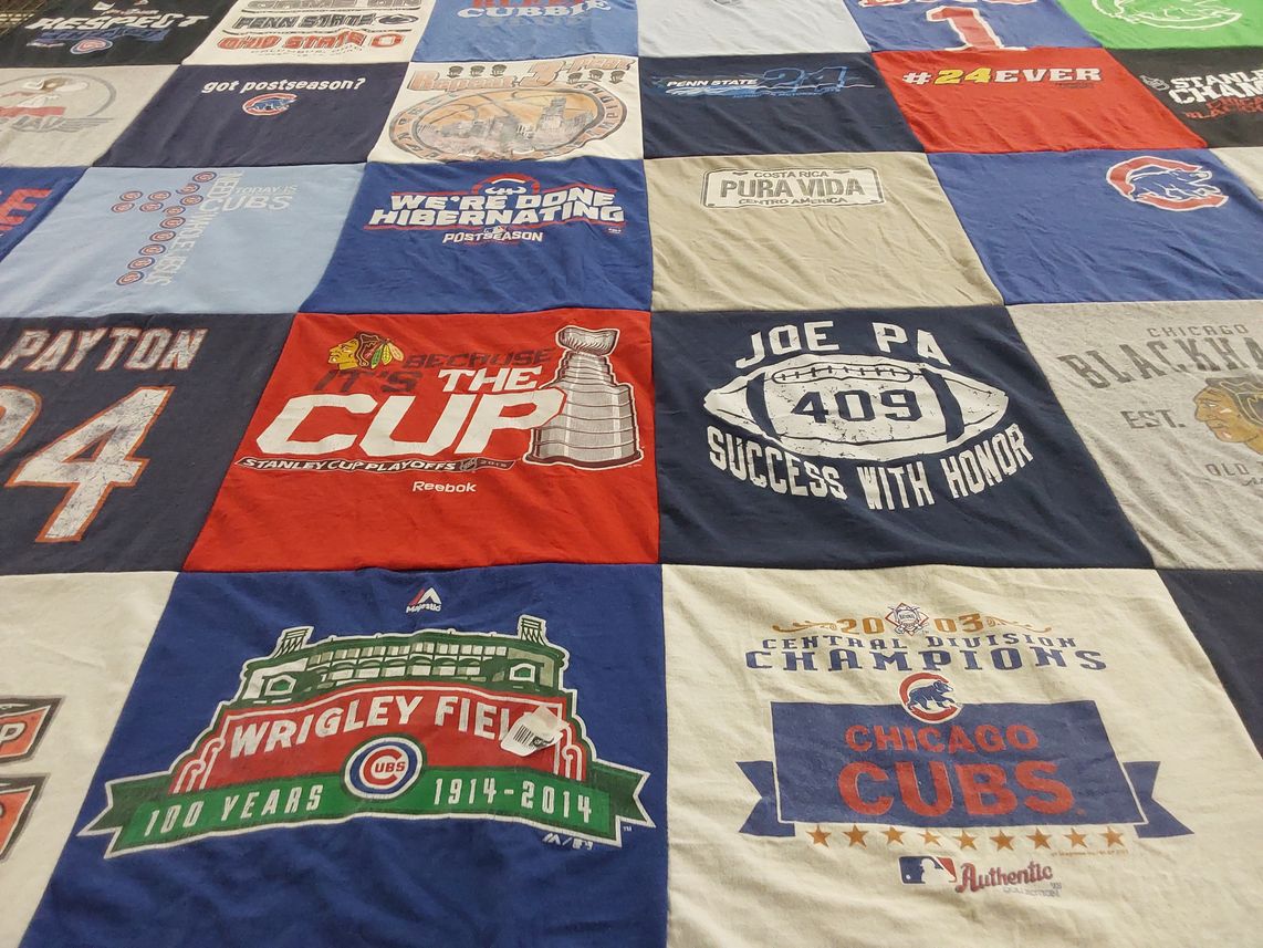 T-shirt quilt featuring chicago cubs, chicago blackhawks by Mark from OH