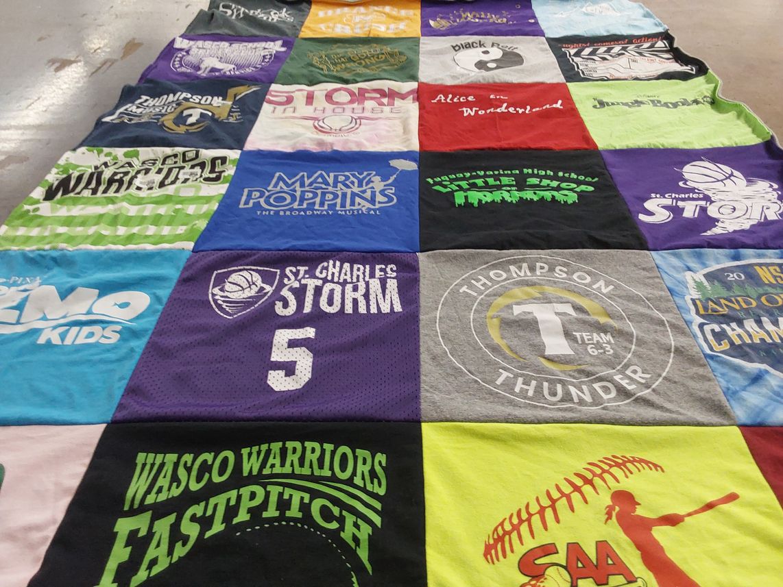 T-shirt quilt featuring wasc0 warriors, thompson thunder by Carolyn from NC
