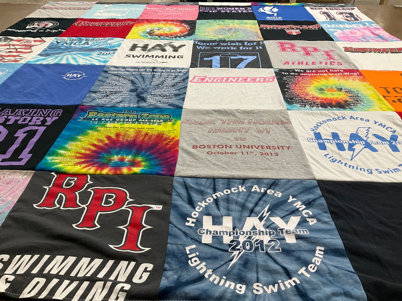 T-shirt quilt featuring hockomock area ymca lightning swim team by Danielle from NM