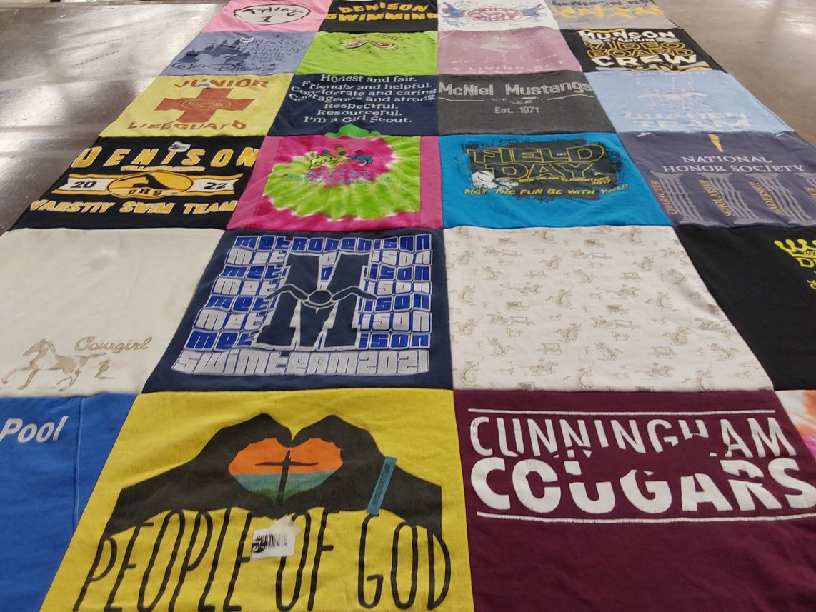 T-shirt quilt featuring mcniel mustangs, cunningham cougars by Katherine from TX