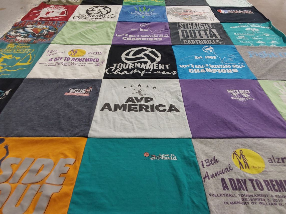 T-shirt quilt with volleyball, fundraising themes by Kathleen from NC