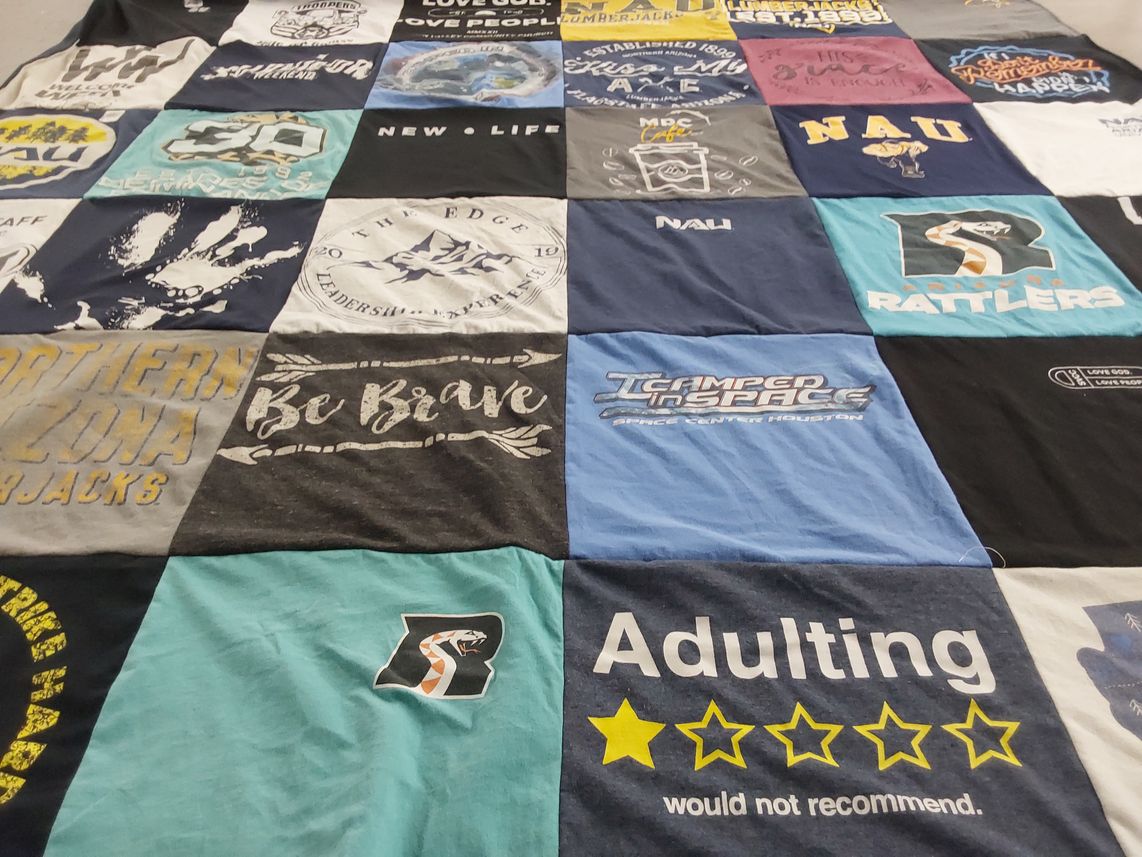 T-shirt quilt featuring northern arizona university rattlers by Amber from AZ