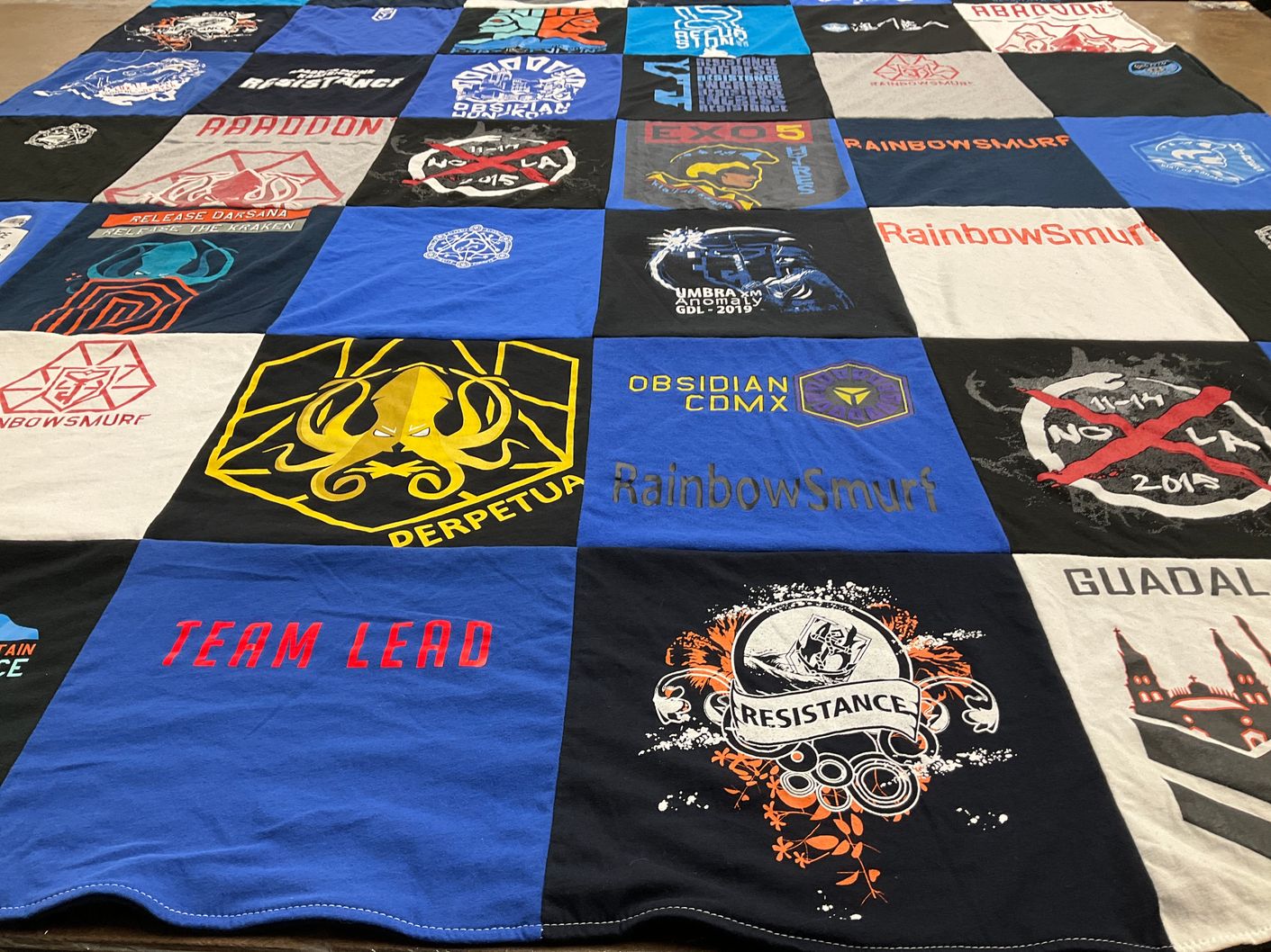 T-shirt quilt with gaming, esports themes by Tyler from CA