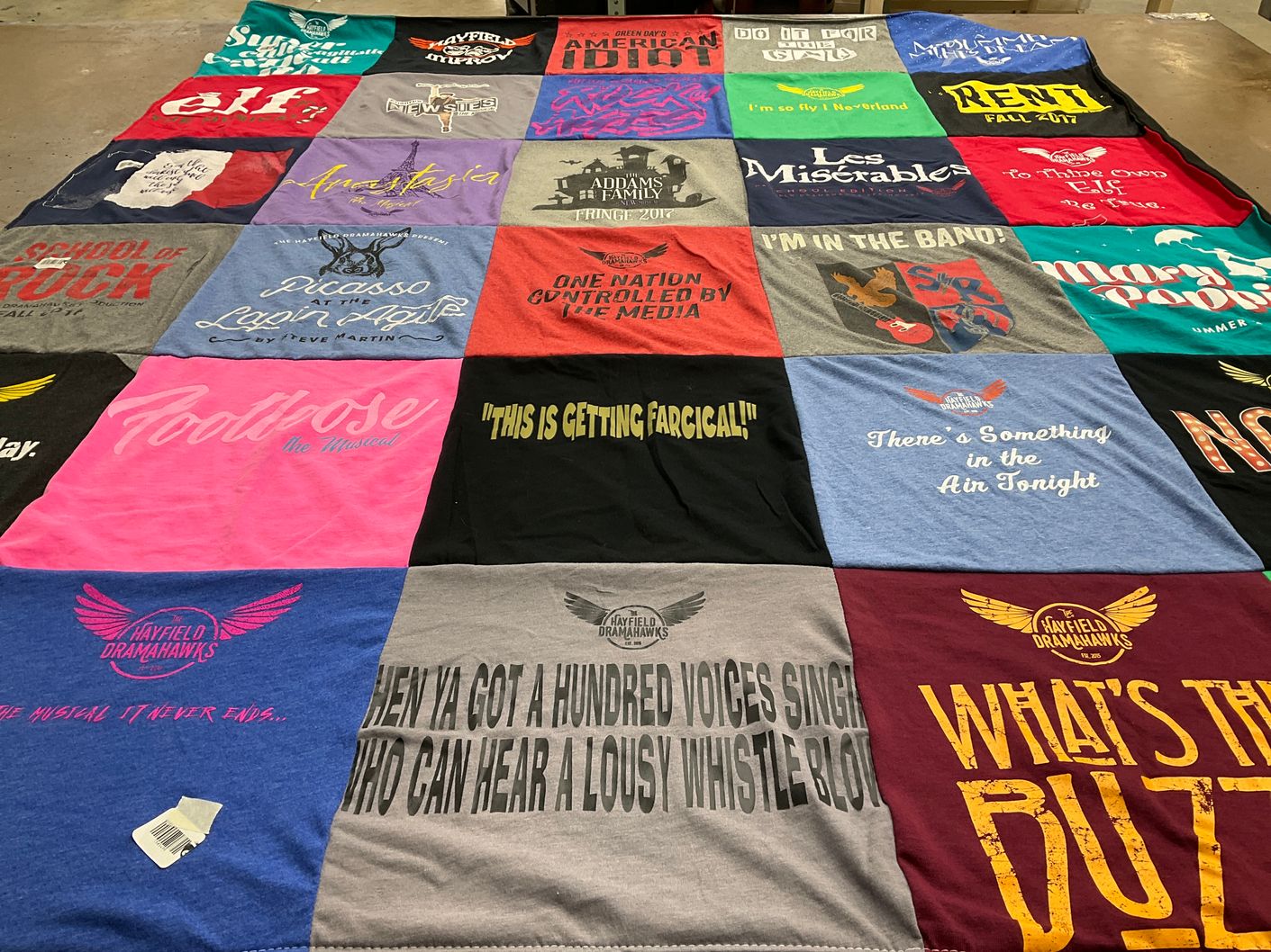 T-shirt quilt with musicals, theater themes by Kathryn from VA