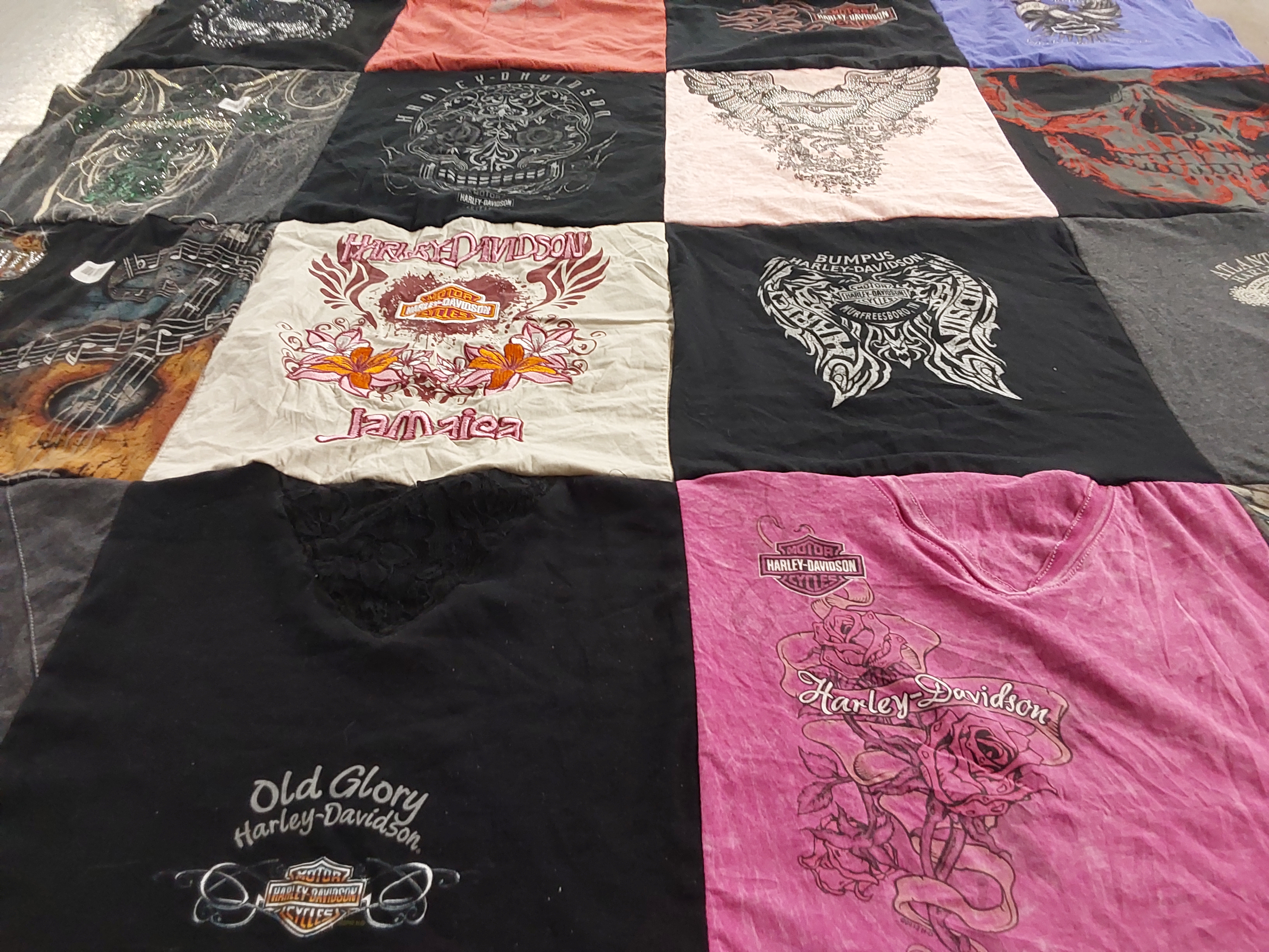 T-shirt quilt with motorcycles, biking themes by Courtney from MD