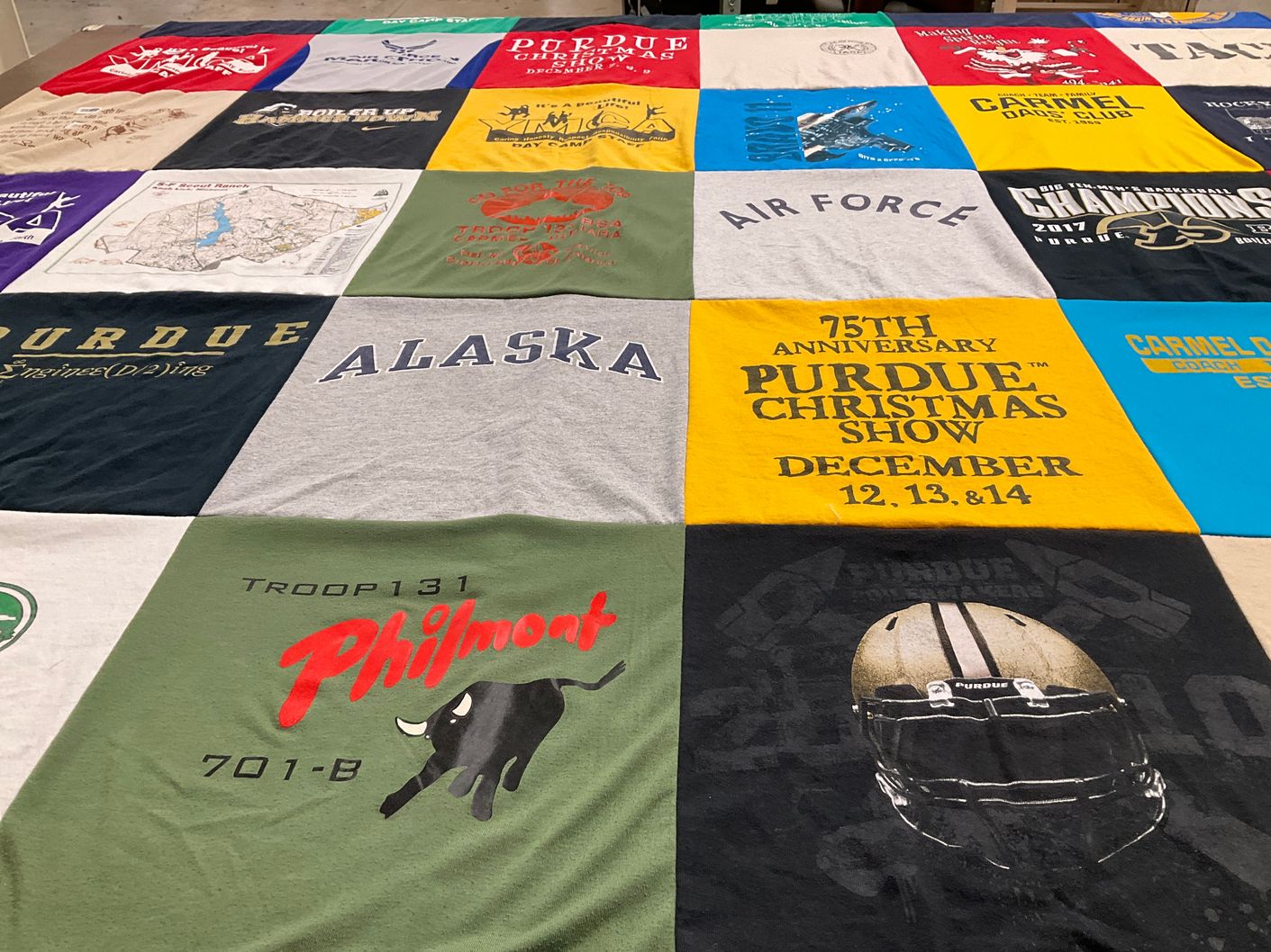 T-shirt quilt featuring purdue university, carmel high school by Abigail from IN
