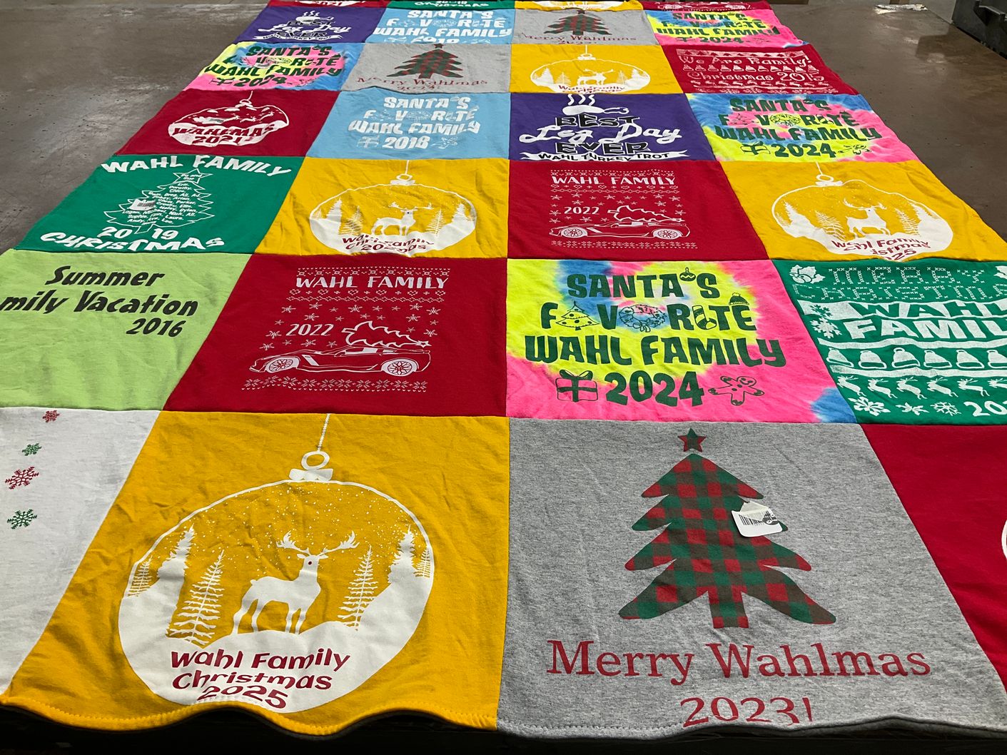 T-shirt quilt with family gatherings, holiday celebrations themes by Dain from OH