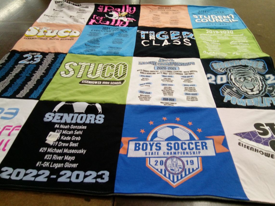 T-shirt quilt featuring eisenhower high school boys soccer by Renda from KS