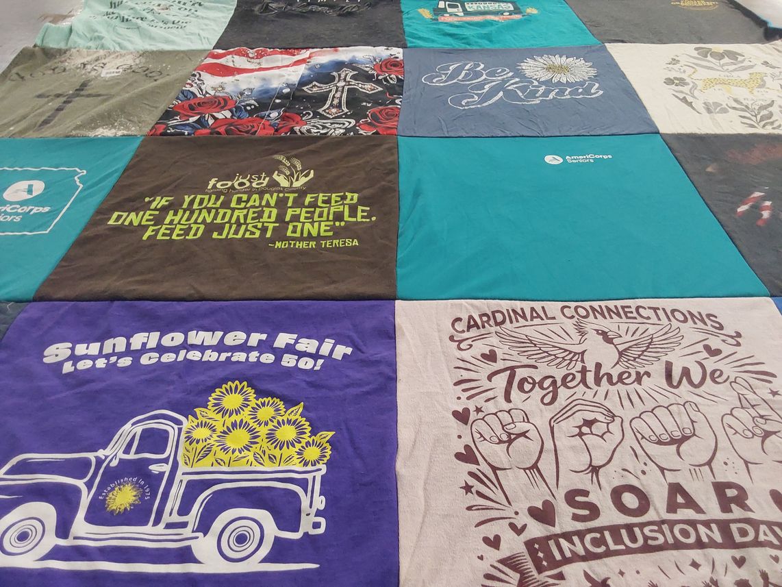 T-shirt quilt with community service, inclusivity themes by RITA from KS