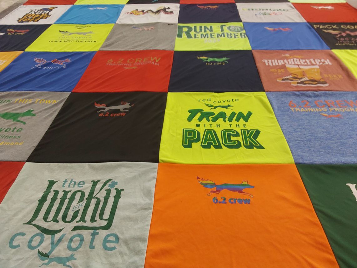 T-shirt quilt with running, fitness themes by Steve from OK