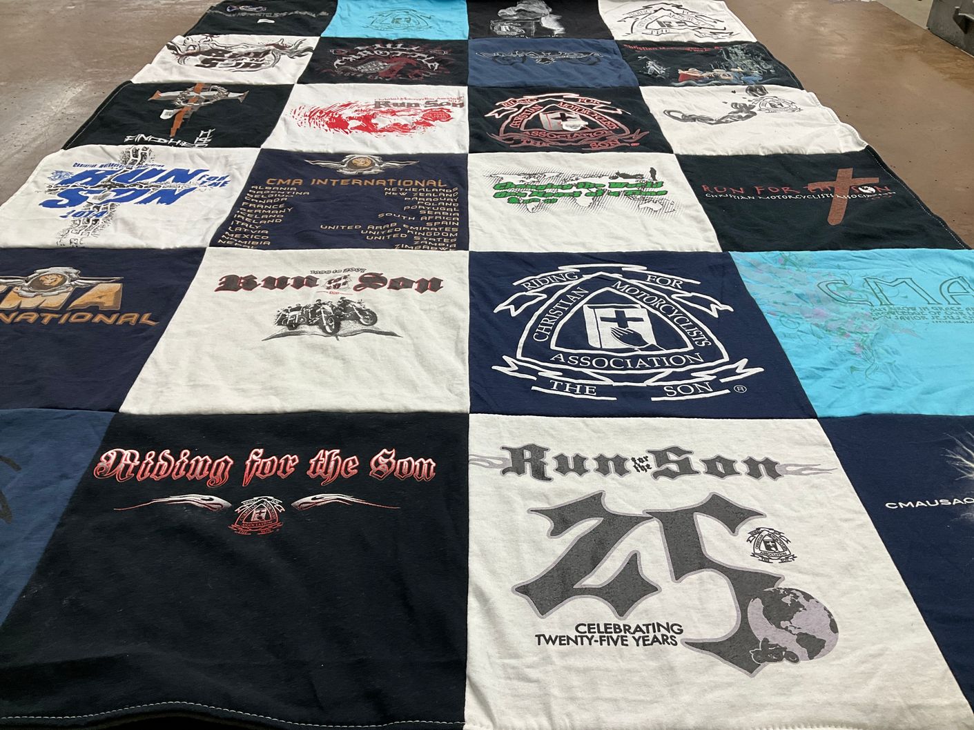 T-shirt quilt with motorcycling, christianity themes by Troy from MN