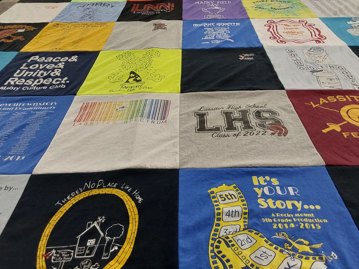 T-shirt quilt from lassiter high school, rocky mount elementary school by Jennifer from GA