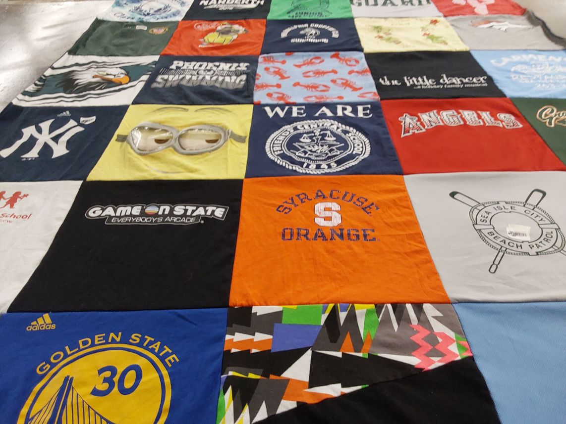 T-shirt quilt featuring new york yankees, golden state warriors by Lydia from PA