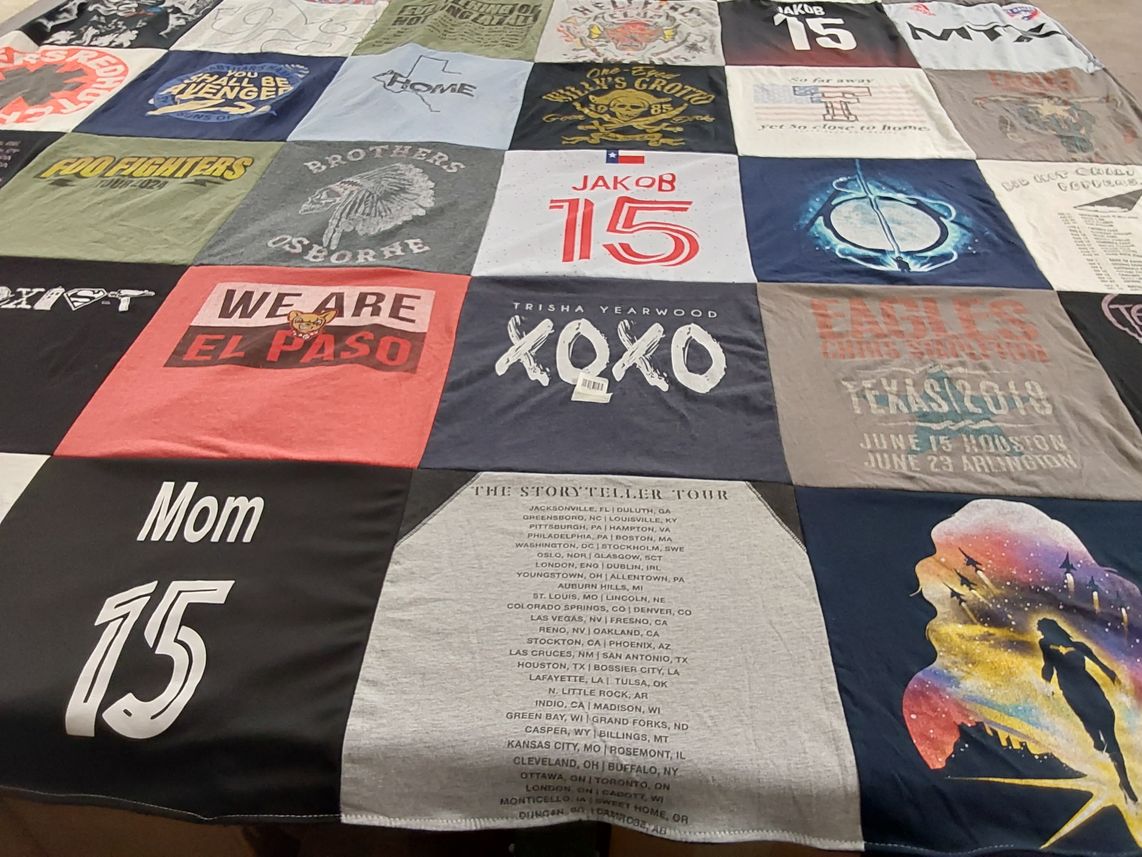 T-shirt quilt with music, concerts themes by AMBER from TX