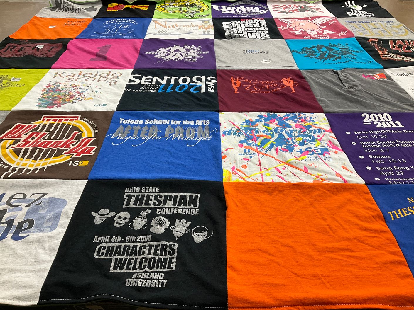 T-shirt quilt from toledo school for the arts, ashland university by Rose from OH