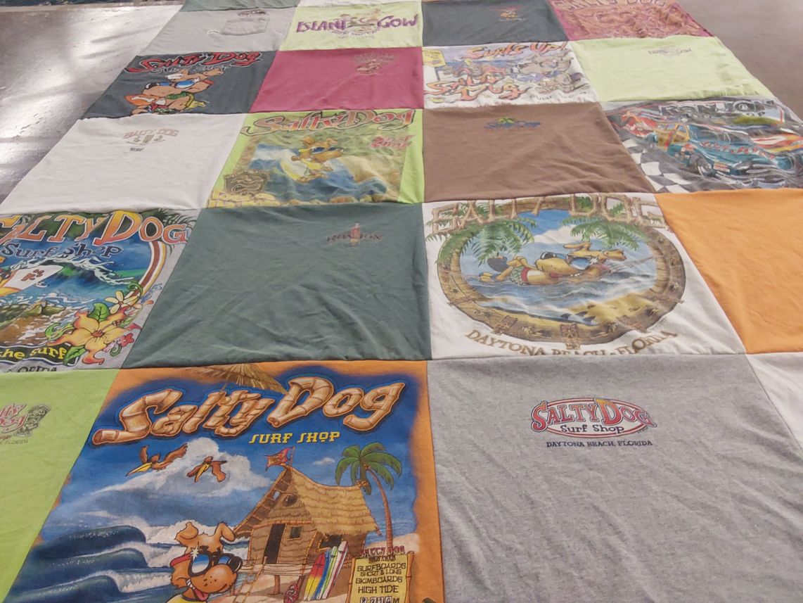 T-shirt quilt with surfing, beach activities themes by Randy from SC