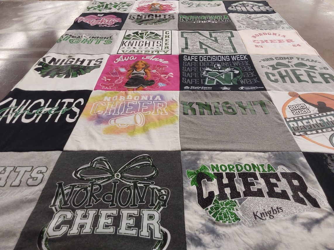 T-shirt quilt featuring nordonia cheer, nordonia knights by Caity from OH