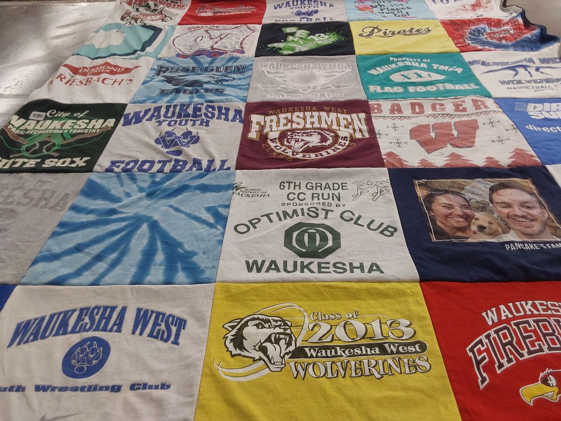 T-shirt quilt featuring waukesha west wolverines, waukesha youth football by Vicki from WI
