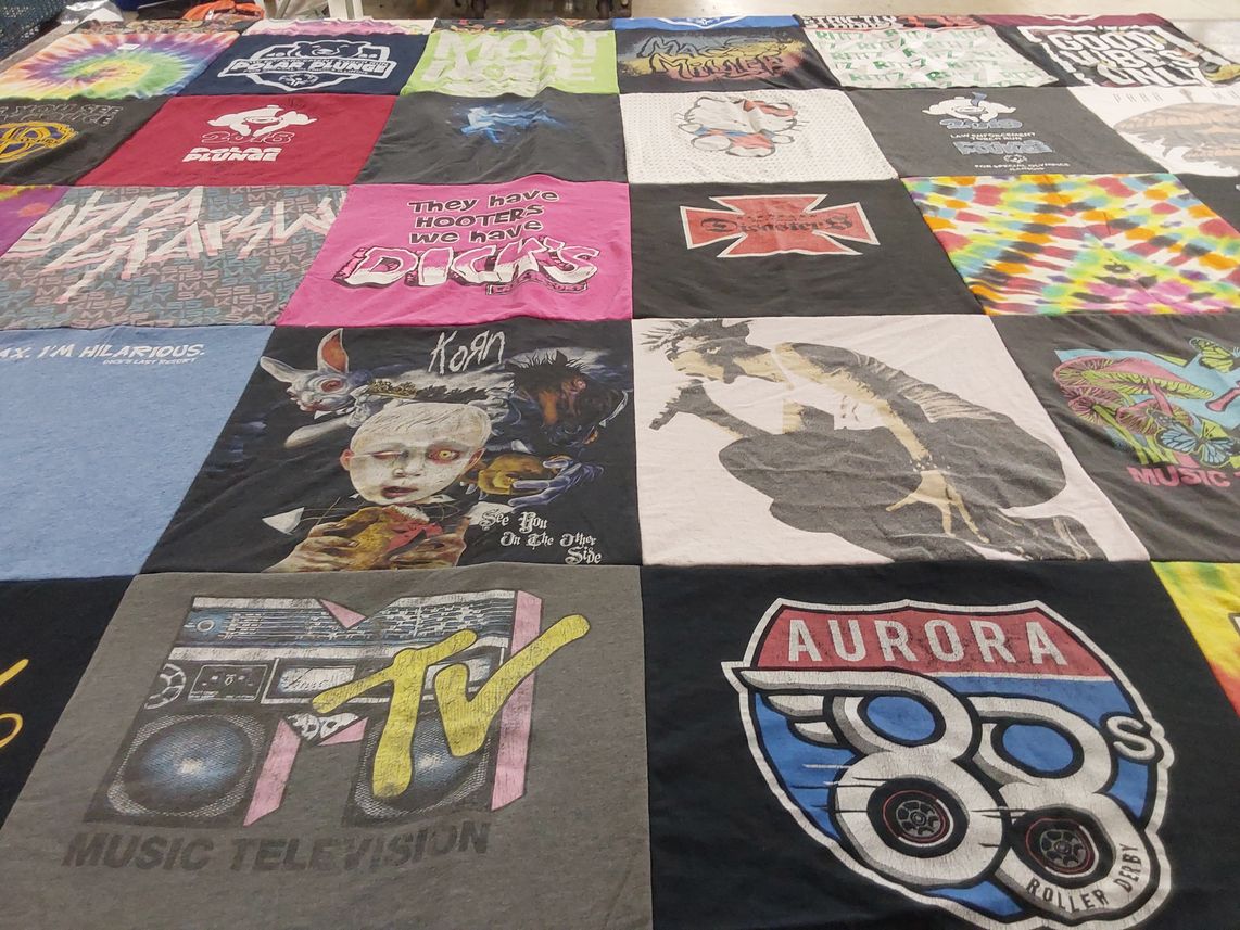 T-shirt quilt with music, roller derby themes by Jessica from IL