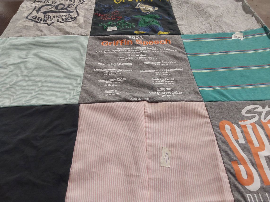 T-shirt quilt with speech, performance themes by Melissa from TX
