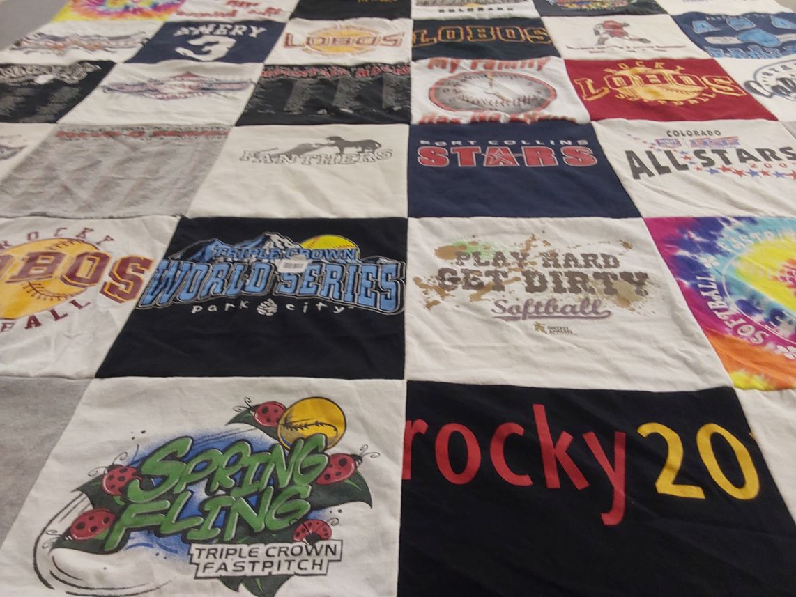 T-shirt quilt featuring rocky lobos by Lori from CO