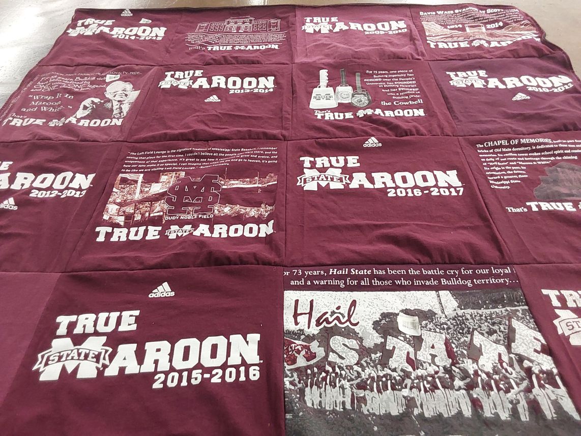 T-shirt quilt featuring mississippi state bulldogs by Susan from MS