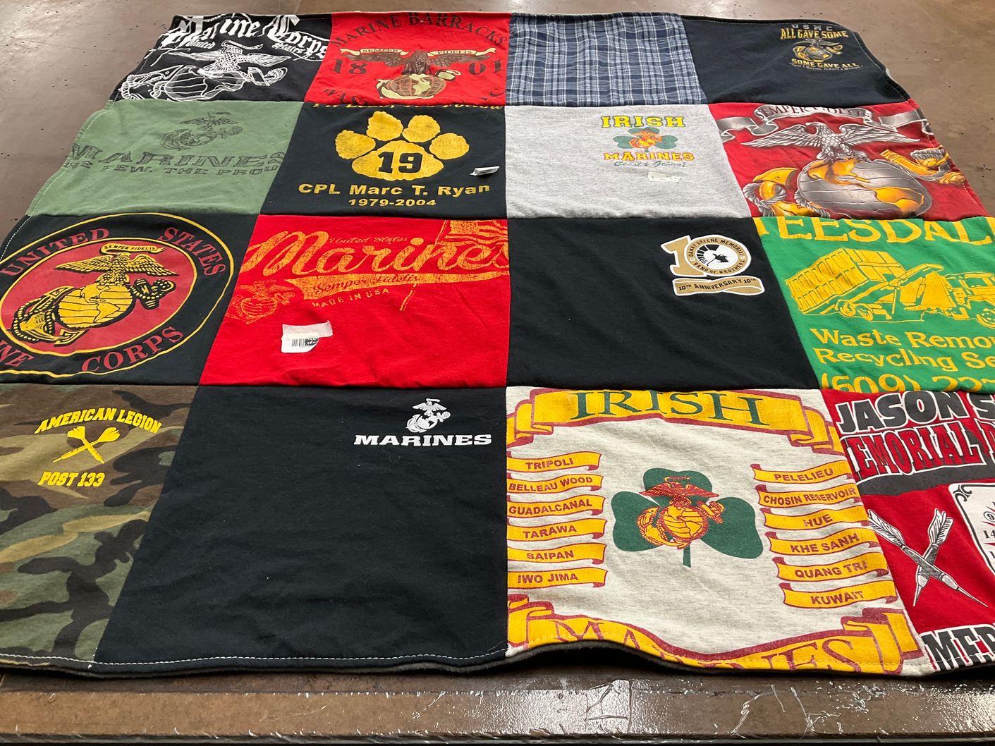 T-shirt quilt featuring irish marines by Linda from NJ