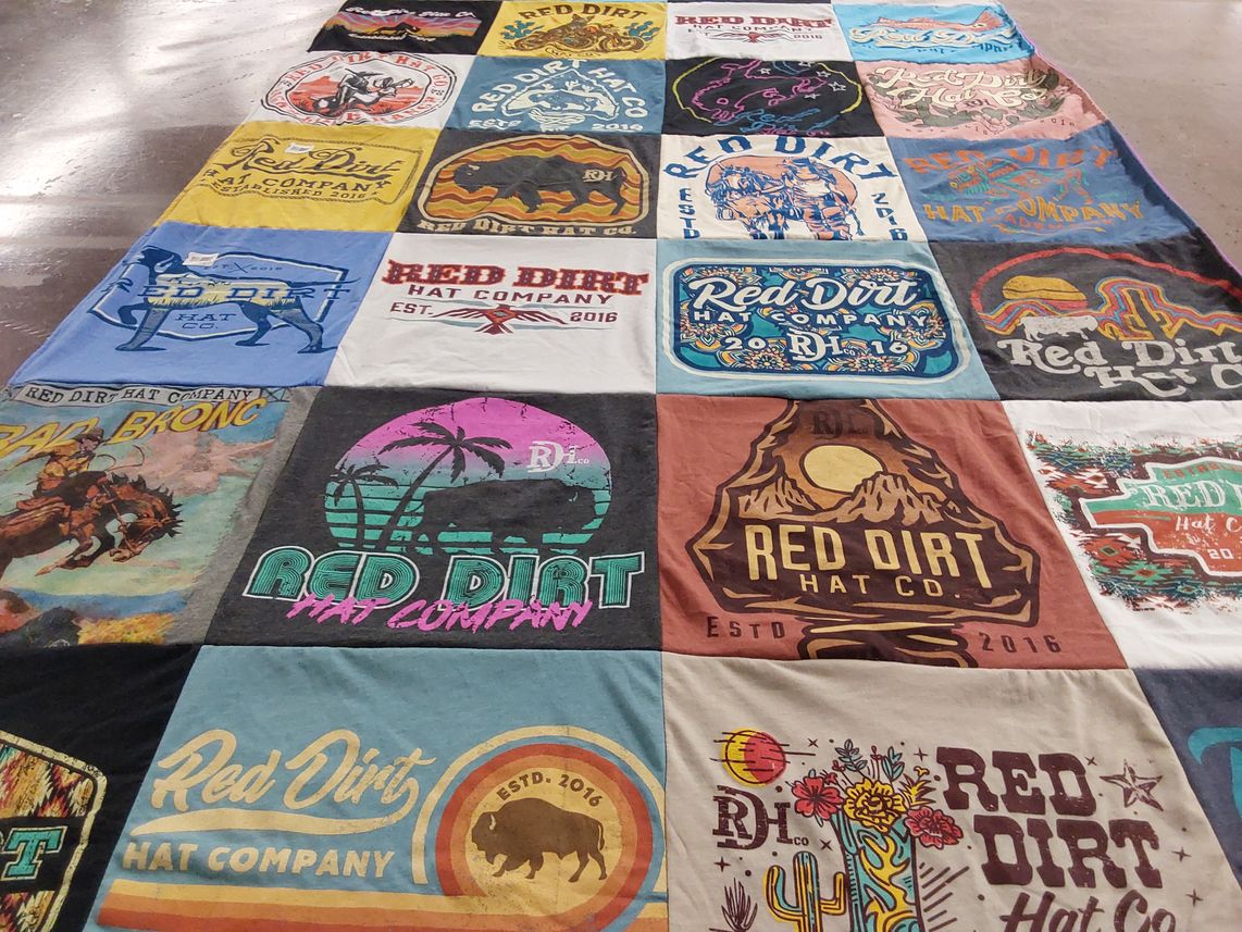 T-shirt quilt with hats, western culture themes by Ryan from TX