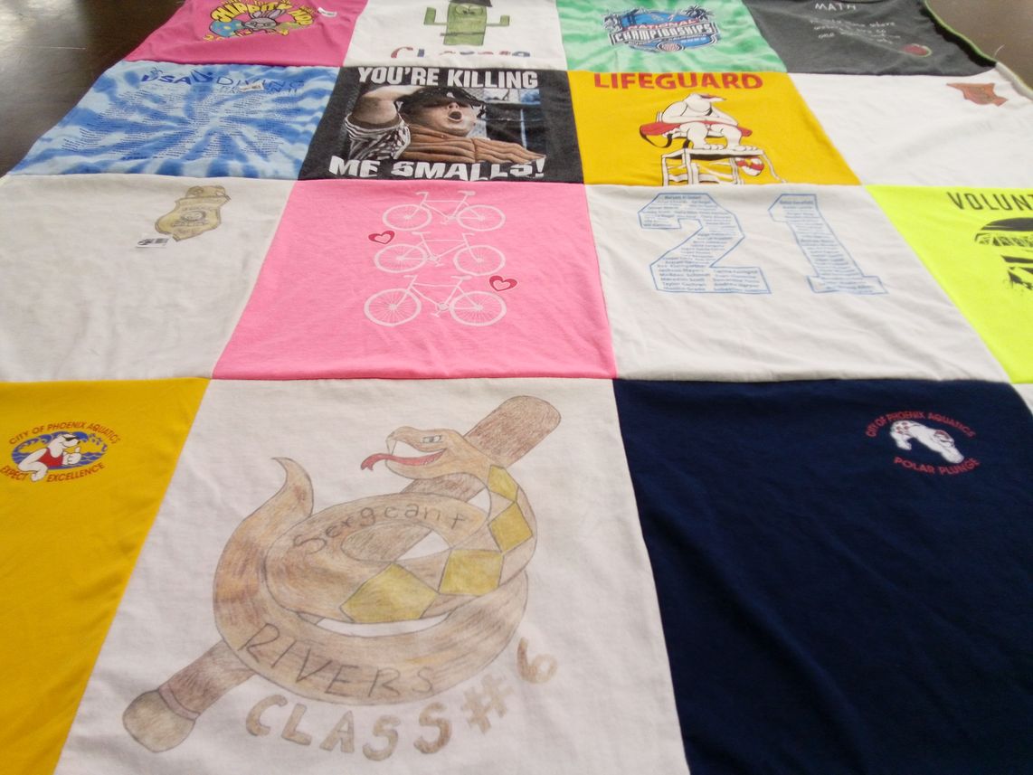 T-shirt quilt with aquatics, sports themes by Jeffrey from AZ
