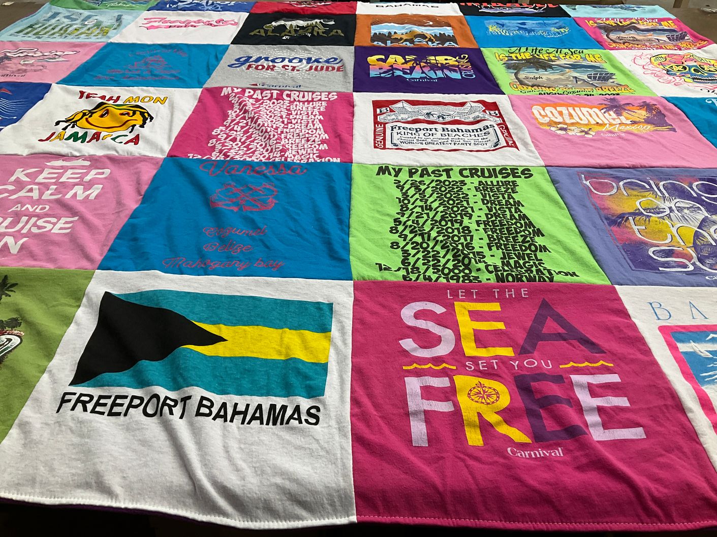 T-shirt quilt with travel, cruising themes by Vanessa from TX