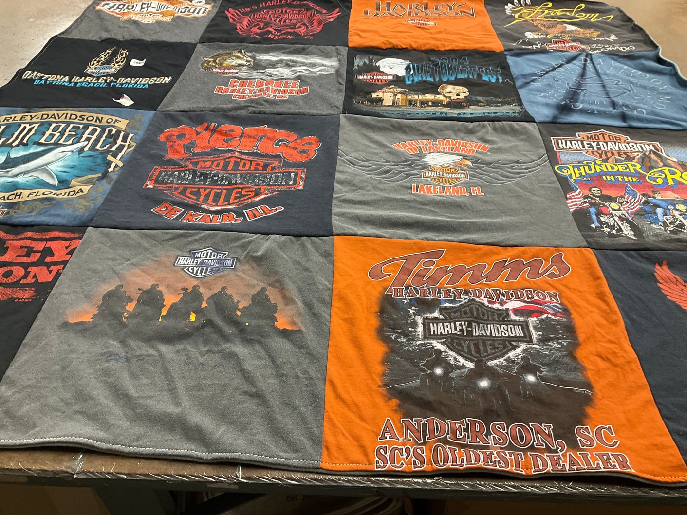 T-shirt quilt with motorcycles, biking themes by Kathleen from FL