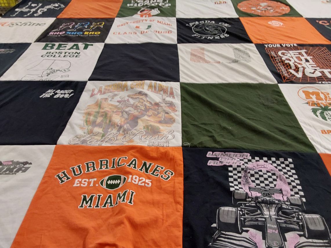 T-shirt quilt featuring miami hurricanes by Margaret from CO