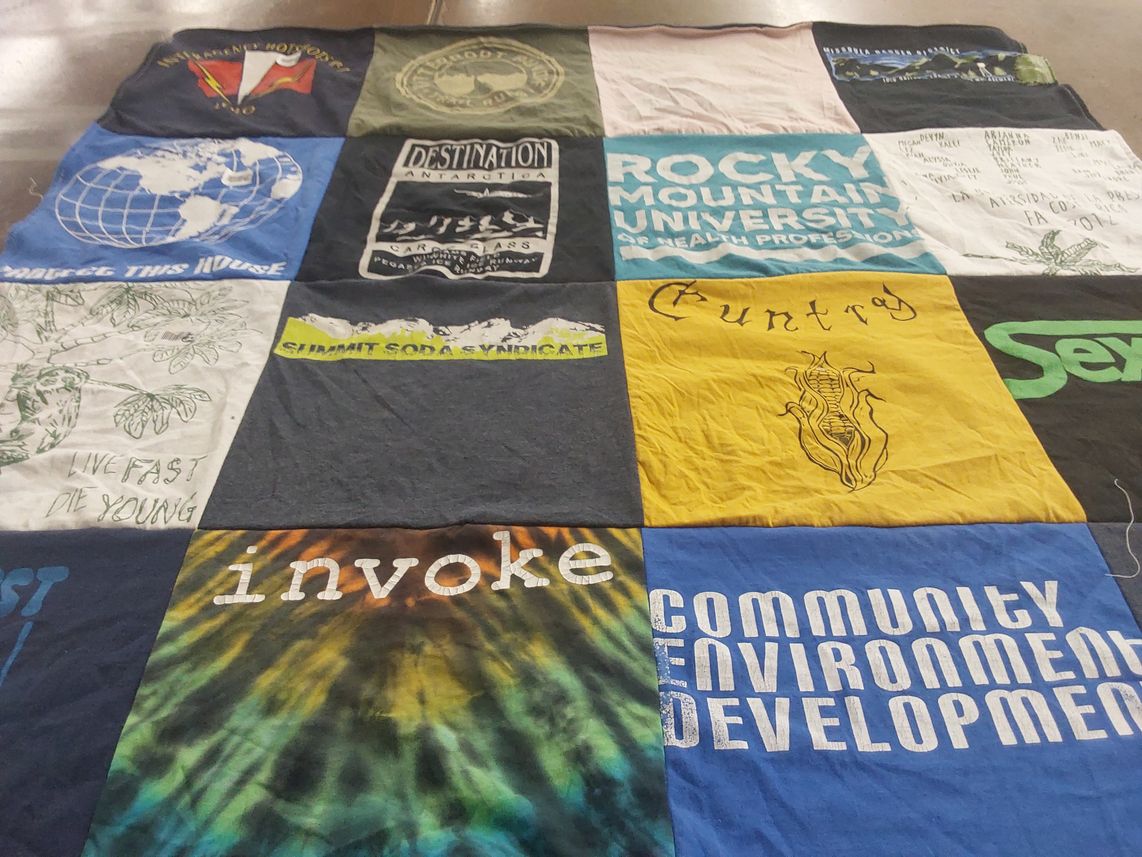 T-shirt quilt from rocky mountain university by Lina from MT
