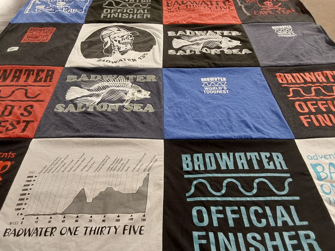 T-shirt quilt with ultramarathon, running themes by Emily from CA